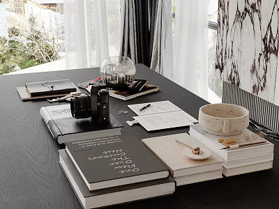 Modern Dining Table Ornaments Book Camera 3d model
