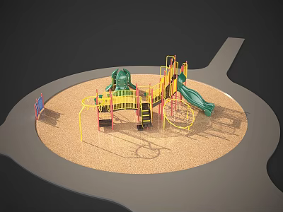 Outdoor Playground Equipment With Green Slide Climbing Frame And Sand Ground 3d model