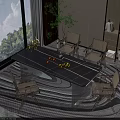 Contemporary Tea Table And Chairs Setup By Large Windows With Green Plants And Area Rug