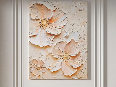 Abstract Floral Painting With Beige And Soft Orange Textured Petals For Home Wall Decor 3d model