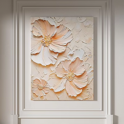 Abstract Floral Painting With Beige And Soft Orange Textured Petals For Home Wall Decor 3d model