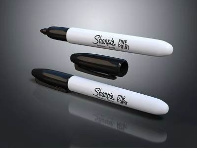 Sharpie Fine Point Pens Displayed On Dark Surface With Clear Reflection 3d model
