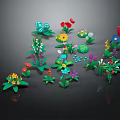 Cartoon Scene with Colorful Flowers Green Leaves Various Shaped Plants and Small Decorative Elements
