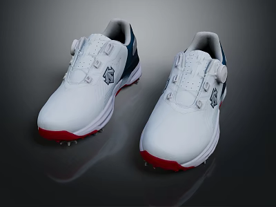 Stylish White Golf Shoes With Red Sole And Modern Design Details 3d model