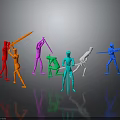 Colored Human Figures In Various Colors Interacting With Tools In Dynamic Poses