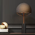 Modern Striped Shade Table Lamp with Copper Stand and Black Base Design for Home Decor