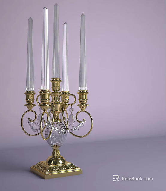 Elegant Brass Table Lamp With Transparent Glass Tubes And Crystal Pendants 3d model 