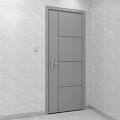 Modern Gray Swing Door With Flat Panel Design In White Tile Wall Room 3d model