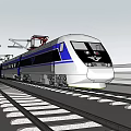 High Speed Train Moving On Tracks With Modern Design Under Blue Sky 3d model