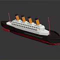 Wooden Ship Featuring Black White Red Hull Yellow Funnels Upper Deck Windows and Reflective Base