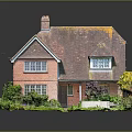 Detached House with Red Brick Exterior Tiled Roof Chimney and Lush Green Garden