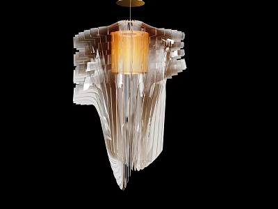 Modern Layered Chandelier With Transparent Folding Shades And Warm Amber Light 3d model