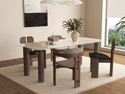 Modern Sintered Stone Dining Table Set With Solid Wood Chairs For Warm Home Dining Room 3d model