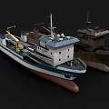Blue White Marine Ship With Deck Equipment and Cabin Structure Design 3d model