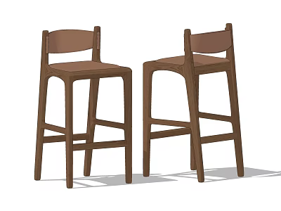 Two Wooden Bar Stools With Simple Backrest Design For Home Interior 3d model