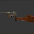 Vintage Pistol Featuring Red Wooden Stock And Polished Metal Components