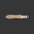 Futuristic Sci Fi Weapon With Orange Blue Accents Glowing Elements Metallic Frame And Ventilated Design