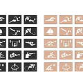 Sports Icon Signage With Black And Brown Backgrounds For Various Activities