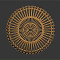 Yellow Rattan Round Decorative Ornament Piece with Hollow Design and Short Legs