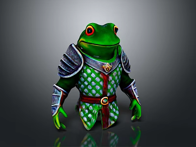 Green Reptile Wearing Armor With Green White Checkered Pattern and Red Belt 3d model