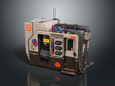 Vintage Industrial Computer Console Design With Display Screen Buttons Cables And Colorful Tools 3d model