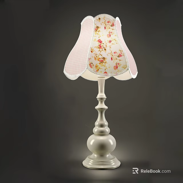 Elegant Table Lamp With Floral Pattern Shade And White Spherical Base 3d model