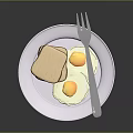 Chicken Eggs and Toast Served on Purple Plate with Fork 3d model