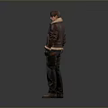 Male Character Outfit With Brown Leather Jacket Gun Black Pants Gloves And Boots 3d model