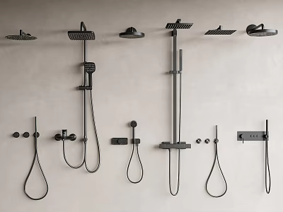 Modern Shower Heads Featuring Various Styles Including Overhead Handheld and Wall Mounted Designs 3d model
