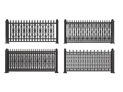 Black Iron Railing Featuring Various Ornate Patterns and Decorative Styles 3d model