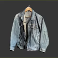 Blue Oversized Denim Jacket Hanging on a Wooden Hanger with Casual Style