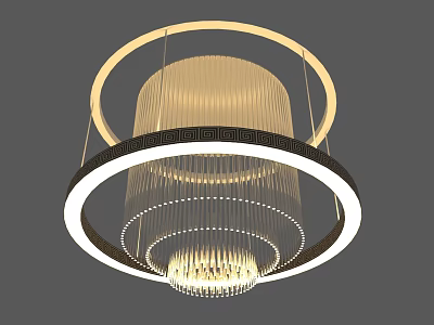 Modern Elegant Chandelier With Circular Rings And Hanging Crystal Elements In Beige Tones 3d model