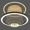 Modern Elegant Chandelier With Circular Rings And Hanging Crystal Elements In Beige Tones