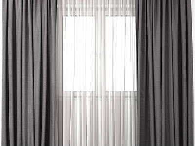 Modern Dark Gray Curtains With White Sheer Layer For Window Decoration 3d model