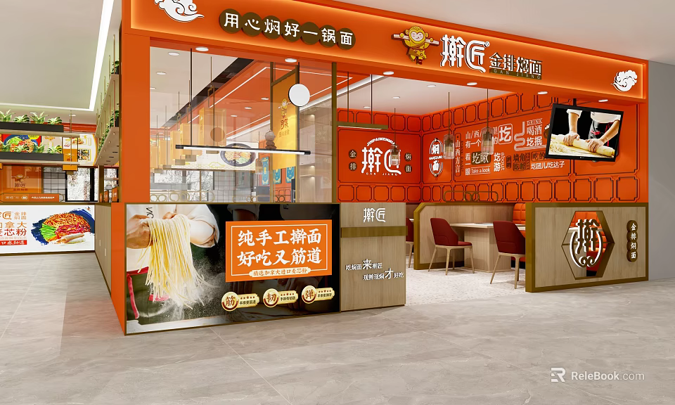 Vibrant Orange Noodle Restaurant With Handmade Noodles And Cozy Interior 3d model 