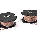 Two Black Coils With 100 Marking And Copper Wire On Geometric Base 3d model