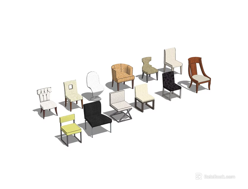 Multiple Style Dining Chairs With Different Colors And Materials For Dining Room 3d model