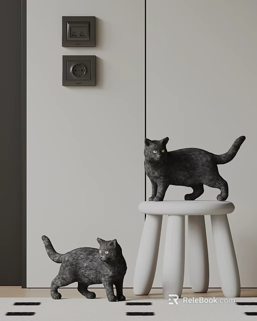 Realistic Reptile Figurines Placed On White Stool And Floor Indoors 3d model 