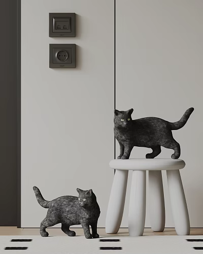 Realistic Reptile Figurines Placed On White Stool And Floor Indoors 3d model