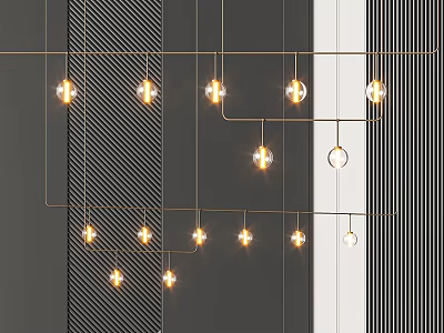 Modern Geometric Chandelier With Golden Metal Frame And Glass Globe Bulbs For Interior Decor 3d model