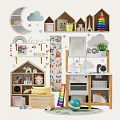 Cute Kids Room Decorative Ornament Set With Rainbow Cloud Animal Stickers Toy Kitchen Storage Shelves