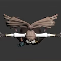 Anime Style Character With Pink Long Hair Horns White Top And Colorful Skirt Arms Outstretched