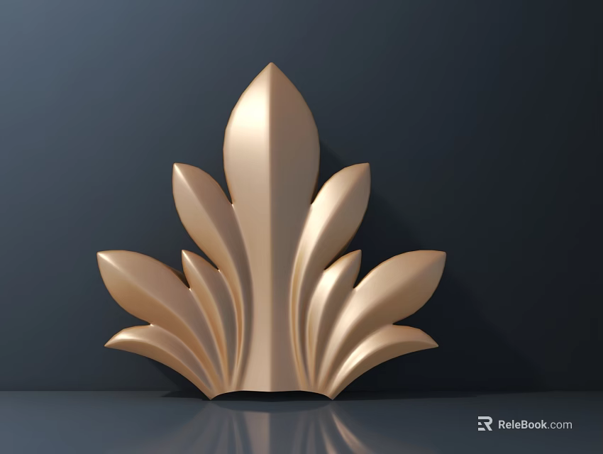 Golden Leaf Shaped Carving Three Dimensional Decorative Element with Ornate Petal Structures 3d model