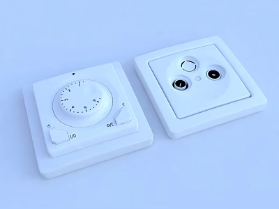 White Switch Panels With Knob Dials And Dual Socket Design For Home Use 3d model