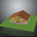 Yellow Wooden House Architecture With Red Roof Front Porch Windows And Chimney