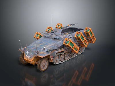 Military Armored Tank With Orange Storage Boxes Heavy Duty Tracks And Antenna 3d model