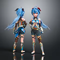 Anime Style Character With Blue Hair And Detailed Outfit Design