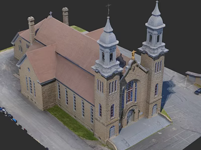 European Style Architecture Featuring Two Tall Towers Brown Roof And Stone Structure 3d model