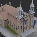 European Style Architecture Featuring Two Tall Towers Brown Roof And Stone Structure