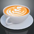 White Coffee Cup With Beautiful Latte Art On A Matching Saucer Background